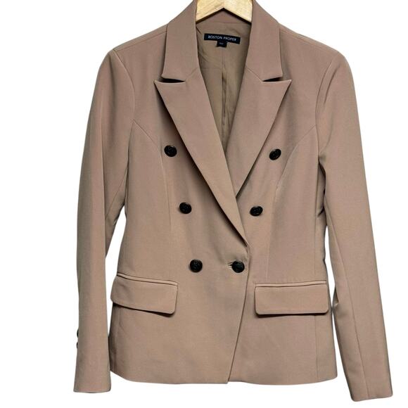 Boston Proper Camel Double Breasted Blazer, Size 6 Metal Anchor Buttons - Picture 2 of 9